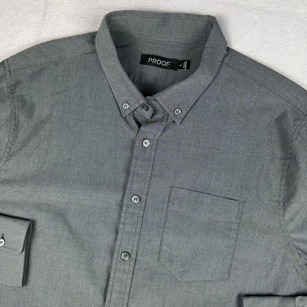 Proof Dress Shirt Mens Size Large Charcoal Gray Stretch Button Down Huckberry
